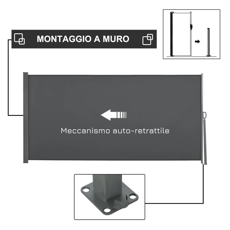 Outsunny Frangivista da Giardino Estensibile fino 3 m e Alto 1.6 m, Poliestere Anti UV e Alluminio, Grigio