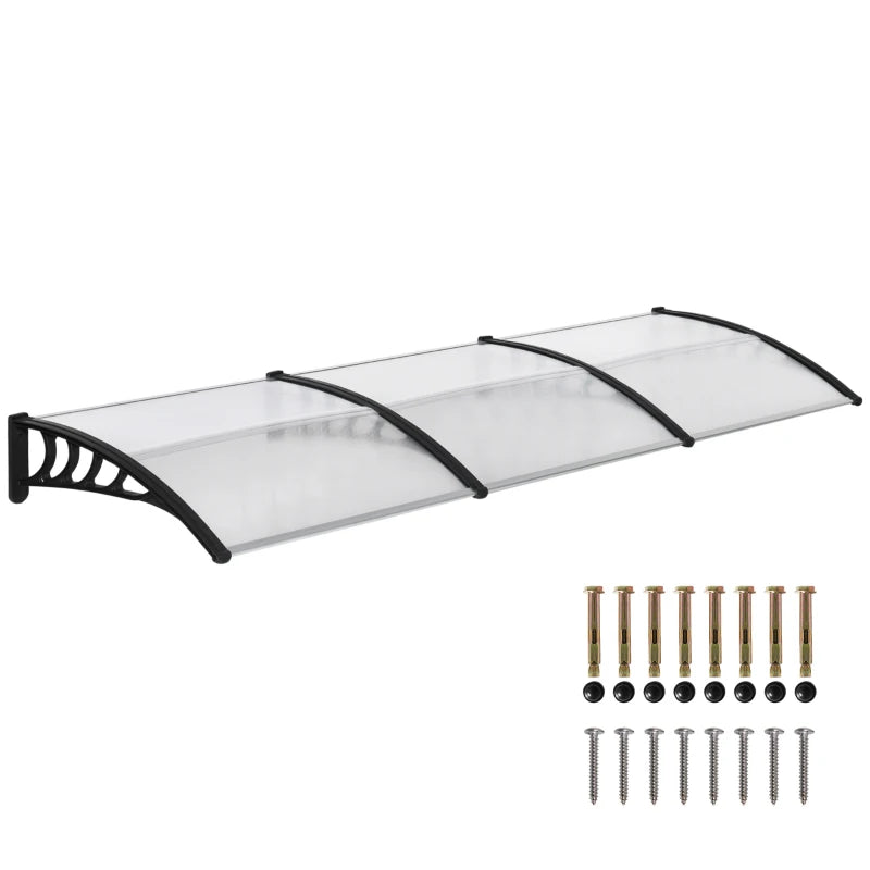 Outsunny Tettoia Moderna in Policarbonato, Alluminio e PP per Balconi, Finestre e Porte, 303x96x27 cm, Nera e Trasparente