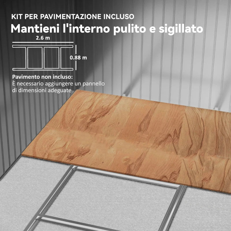 Outsunny Casetta da Giardino con 4 Prese d'Aria e 2 Porte Scorrevoli in Acciaio, 277x195x192 cm, Marrone