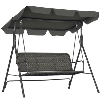 Outsunny Dondolo da Giardino 3 Posti con Tettuccio Regolabile in Rattan PE, 167x112x153cm, Grigio Scuro