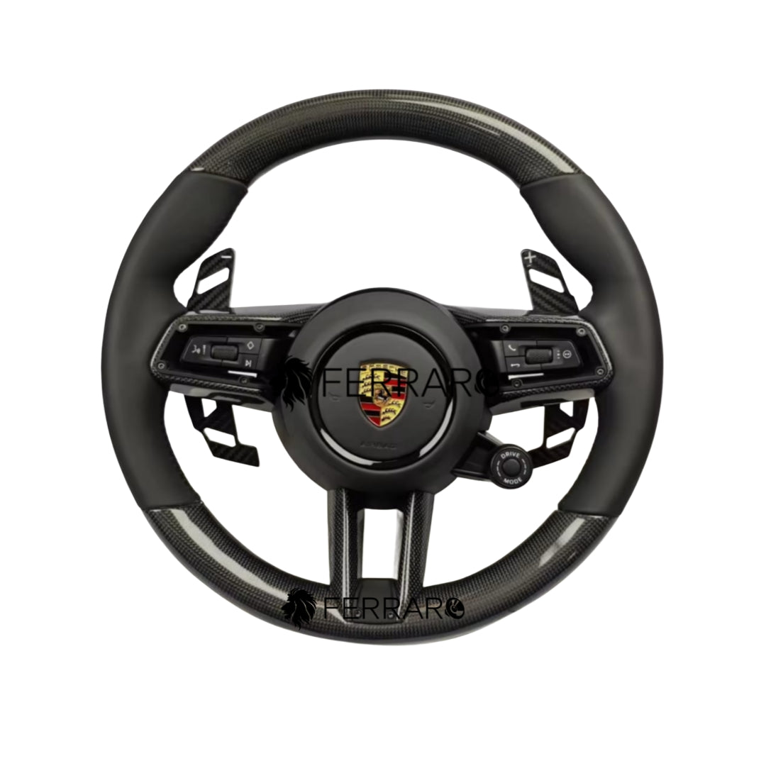 Volante per Porsche, Carbonio Diagonale, Paletta, 5 Pulsanti, Nero