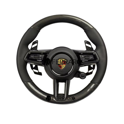 (PRENOTA) Volante per Porsche, Carbonio Diagonale, Paletta, 5 Pulsanti, Nero