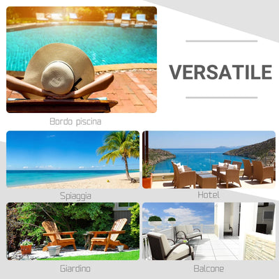 Outsunny Lettino Prendisole a 2 Posti, Sdraio in Acciaio e Rattan, Schienale Regolabile, 196 x 120 x 28cm Marrone e Bianco Crema