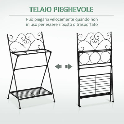 Outsunny Portapiante in Metallo Pieghevole con 3 Vasi e Ripiano Inferiore per Casa e Giardino, 47x37x78.5cm, Nero