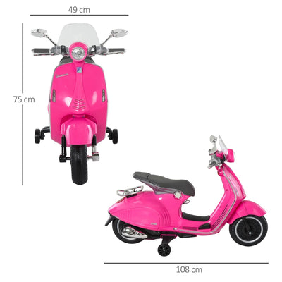 HOMCOM Moto Elettrica per Bambini con Licenza Ufficiale Vespa, 2 Rotelle, Luci e Suoni, 108x49x75 cm, Rosa