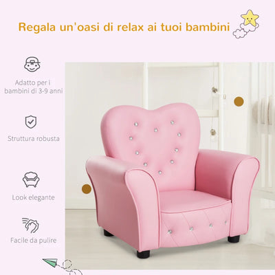 HOMCOM Poltroncina per Bambini Imbottita, Poltrona per cameretta con Rivestimento in PVC e Struttura in Legno, 59x41.5x49cm, Rosa