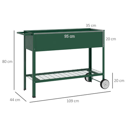 Outsunny Fioriera da Esterno con Mensola Inferiore Portautensili, in Metallo, 109x44x80 cm, Verde
