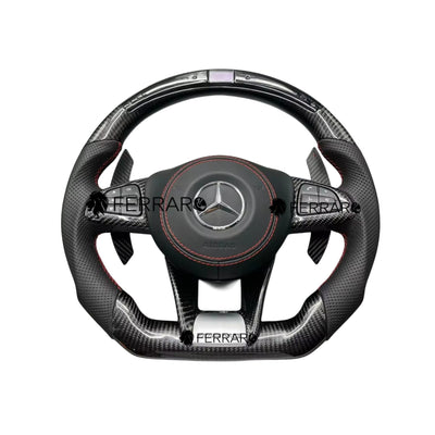 (PRENOTA) Volante per Mercedes, Carbonio Diagonale, LED, Punzonatura Nera, Coda di Rondine AMG
