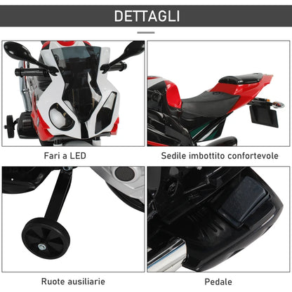 HOMCOM Moto Elettrica per Bambini 3-8 Anni con Licenza BMW, Batteria 12V, Rotelle e Luci, 110x47x69 cm
