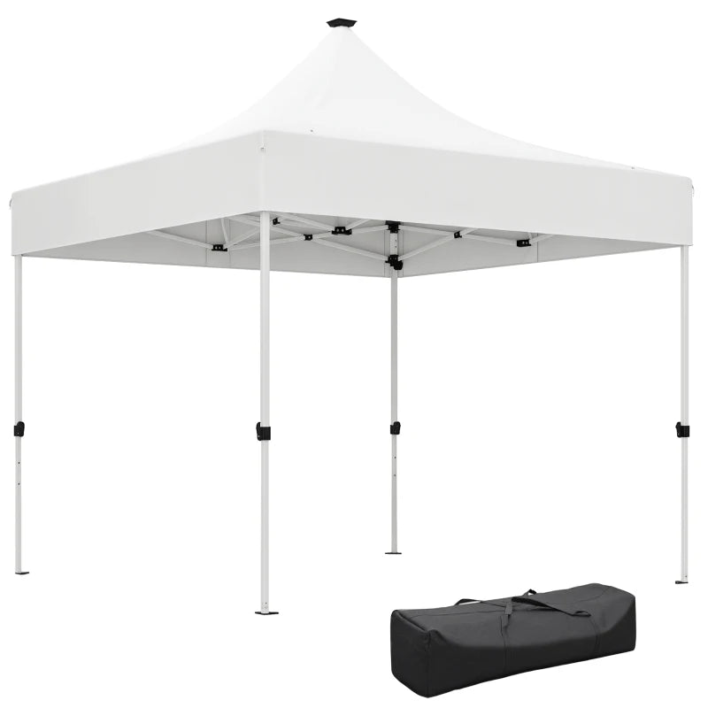 Outsunny Gazebo da Giardino Pop Up 3x3 m ad Altezza Regolabile con Luci LED Solari, in Tessuto Oxford e Metallo, Bianco