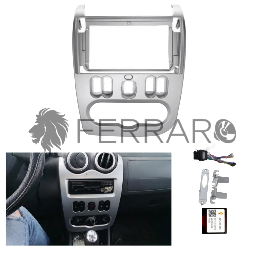 Kit Montaggio Autoradio 9"Pollici Renault Logan, Duster, Sandero (2009-2015), Mascherina, Cablaggio per Autoradio Android