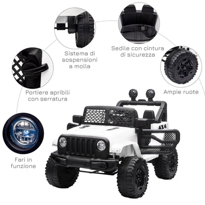 HOMCOM Macchina Elettrica per Bambini Jeep Fuoristrada con Telecomando e 2 Velocità, 100x65x72 cm, Bianco