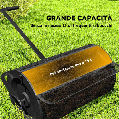 Outsunny Spandiconcime da 75L in Metallo con Manico Regolabile a T e Maniglia Imbottita, 70x40x112 cm, Nero