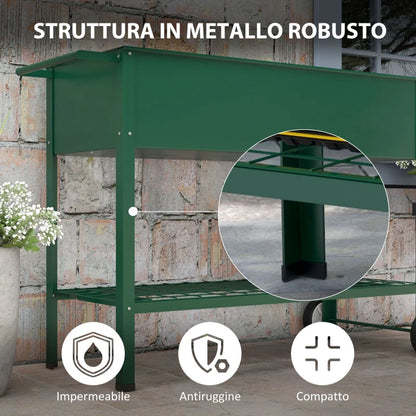 Outsunny Fioriera da Esterno con Mensola Inferiore Portautensili, in Metallo, 109x44x80 cm, Verde