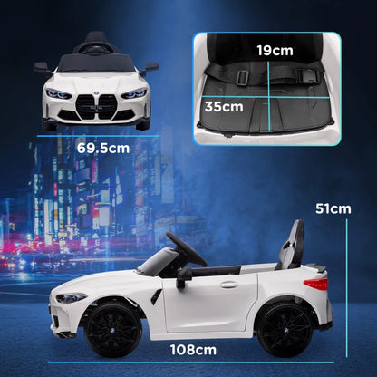 AIYAPLAY Macchina Elettrica per Bambini a Licenza BMW M4 con Telecomando, Clacson e Fari, 108x69.5x51 cm, Bianca