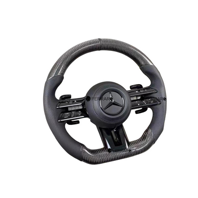 (PRENOTA) Volante per Mercedes, Carbonio Nero, Logo Nero, Perforata, Linea Nera, AMG