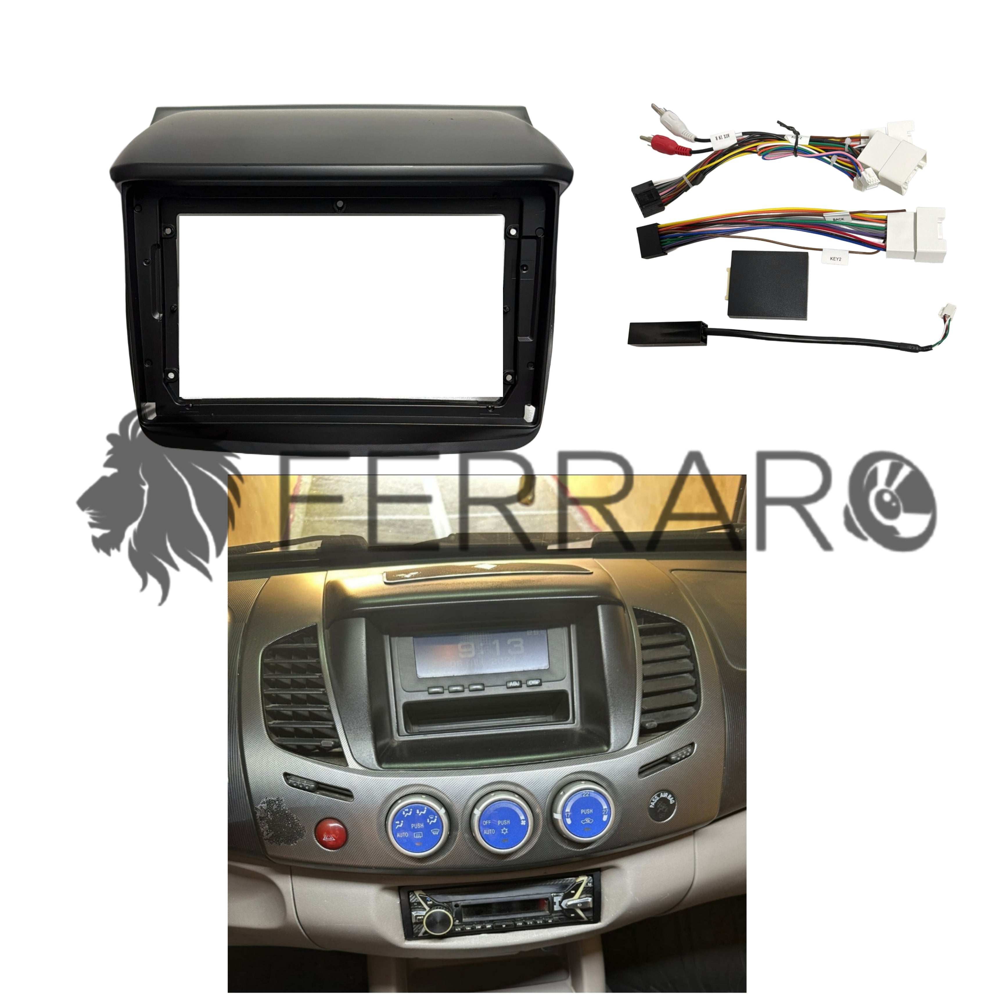 Kit Montaggio Autoradio 9"Pollici Mitsubishi Parejo Sport L200 (2009-2015) Mascherina, Cablaggio per Autoradio Android