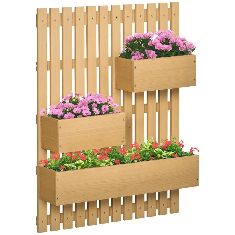 Outsunny Fioriera da Esterno Verticale in Legno con 3 Vasi Rimovibili, 60x16x80cm