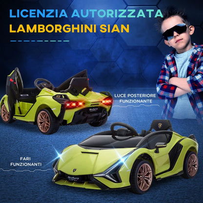 HOMCOM Lamborghini Macchina Elettrica per Bambini 12V con Fari e Musica, Telecomando e Velocità 3-5km/h, Età 3-5 Anni, 108x62x40cm, Verde