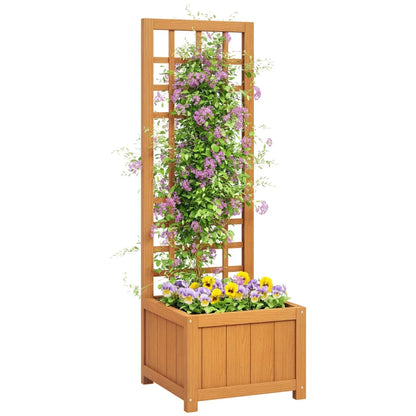 Outsunny Fioriera con Traliccio per Rampicanti con Foro di Drenaggio e Fodera, in Legno, 40x40x120 cm, Marrone