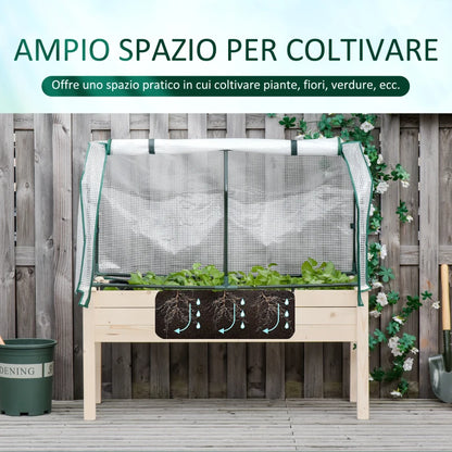Outsunny Letto per Orto in Cassetta con Serra da Giardino, Portapiante da Esterno in Legno e PE per Fiori e Verdure, 121x55x117cm