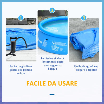 Outsunny Piscina Gonfiabile per 3-4 Persone in PVC con Pompa Manuale, Φ274x76cm, Blu