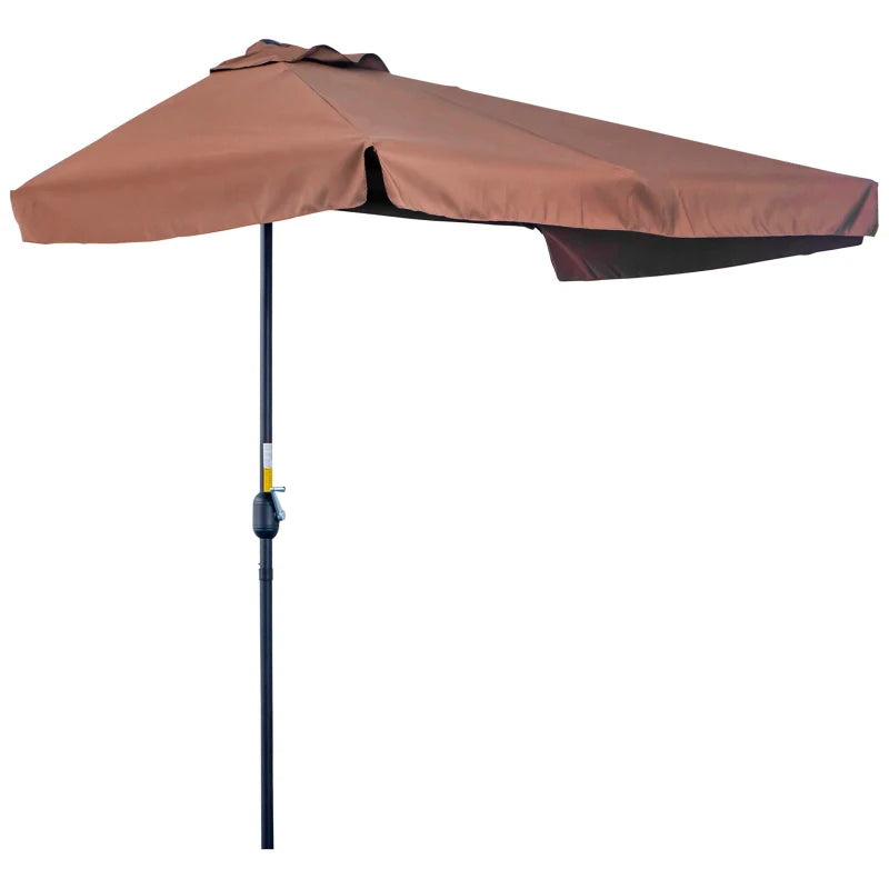 Outsunny Ombrellone Semicircolare 2.3x1.3 m da Terrazza e Giardino per Parete con Manovella, Caffè