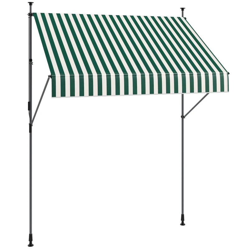 Outsunny Tenda da Sole 2x1.2 m con Supporti Regolabili e Manovella, in Alluminio, Metallo e Poliestere, Verde e Bianco