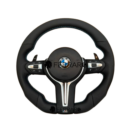 Volante per BMW, Pelle Nera, Filo Tricolore, Sport