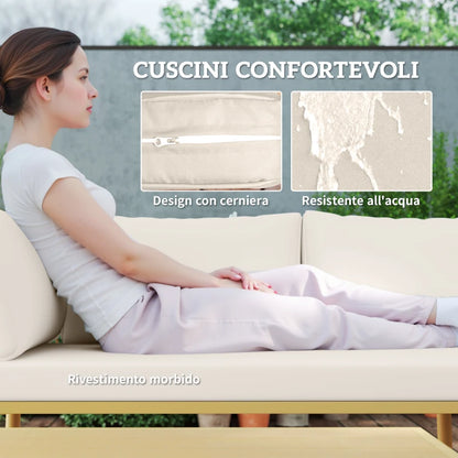 Outsunny Set Salotto da Esterno in Rattan PE con 2 Divani a 2 Posti con Cuscini e 2 Tavoli da Caffè, Colore Legno