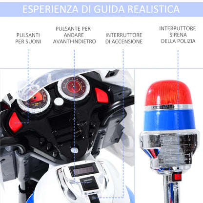 HOMCOM Moto Elettrica per Bambini da 3-5 Anni Motorino Elettrico Giocattolo 3 Ruote con Musica, Velocità 3KM/h, Luci 112×51×72.5cm