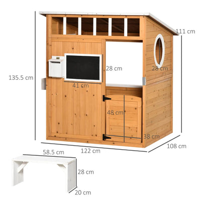 Outsunny Casetta per Bambini in Legno da Esterno con Porta, Finestre, Panca, Portavasi 122x108x135.5cm Gialla