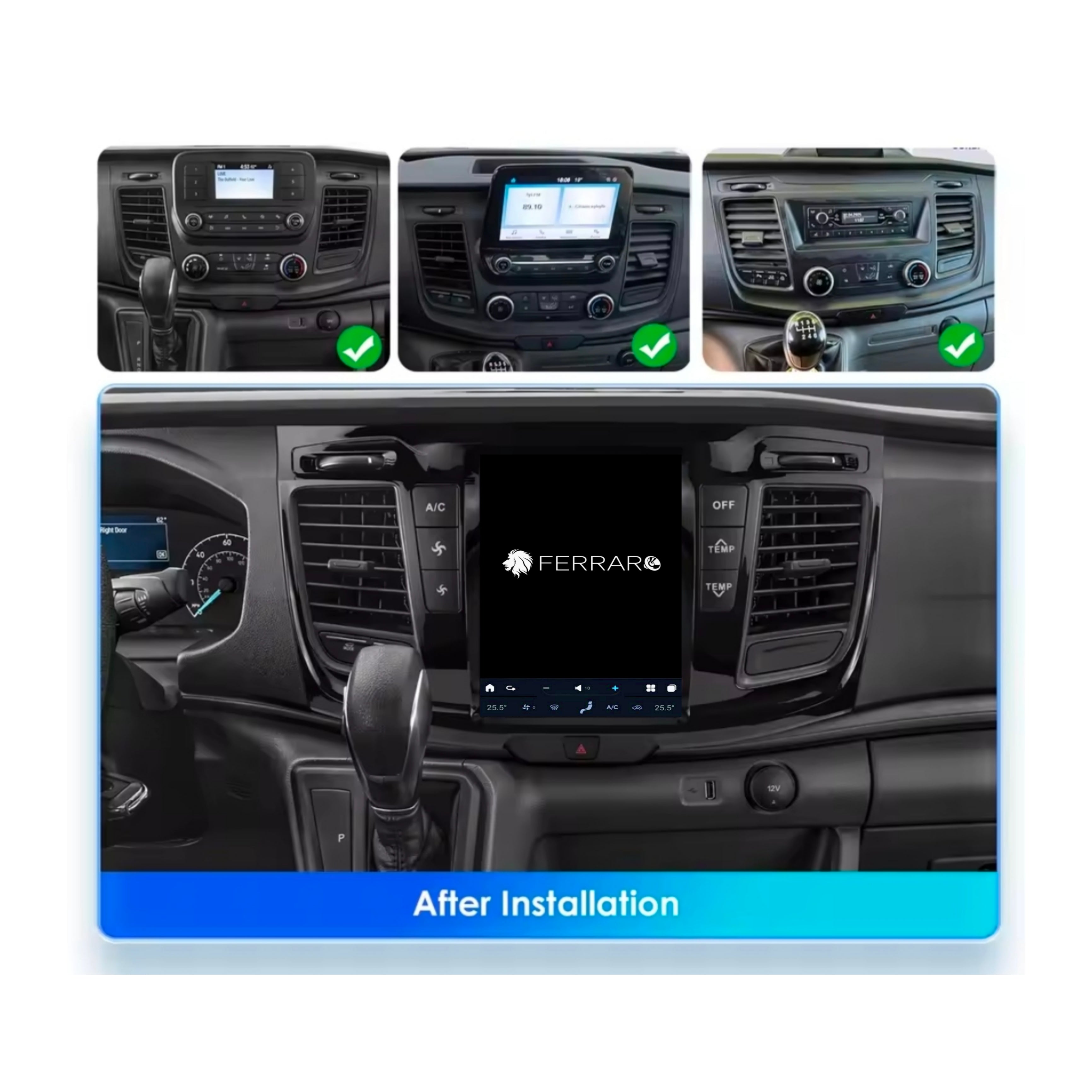 Autoradio per Ford Transit Custom, Tourneo Custom 9.7" | 2017-2023 | Android | Bluetooth | CarPlay | Android Auto | Modello Tesla | 4GB/8GB Ram