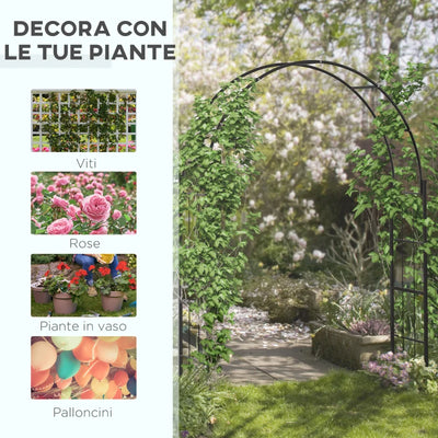 Outsunny Archetto da Giardino per Piante Rampicanti e Decorazioni, Metallo Nero, 157x40x223cm