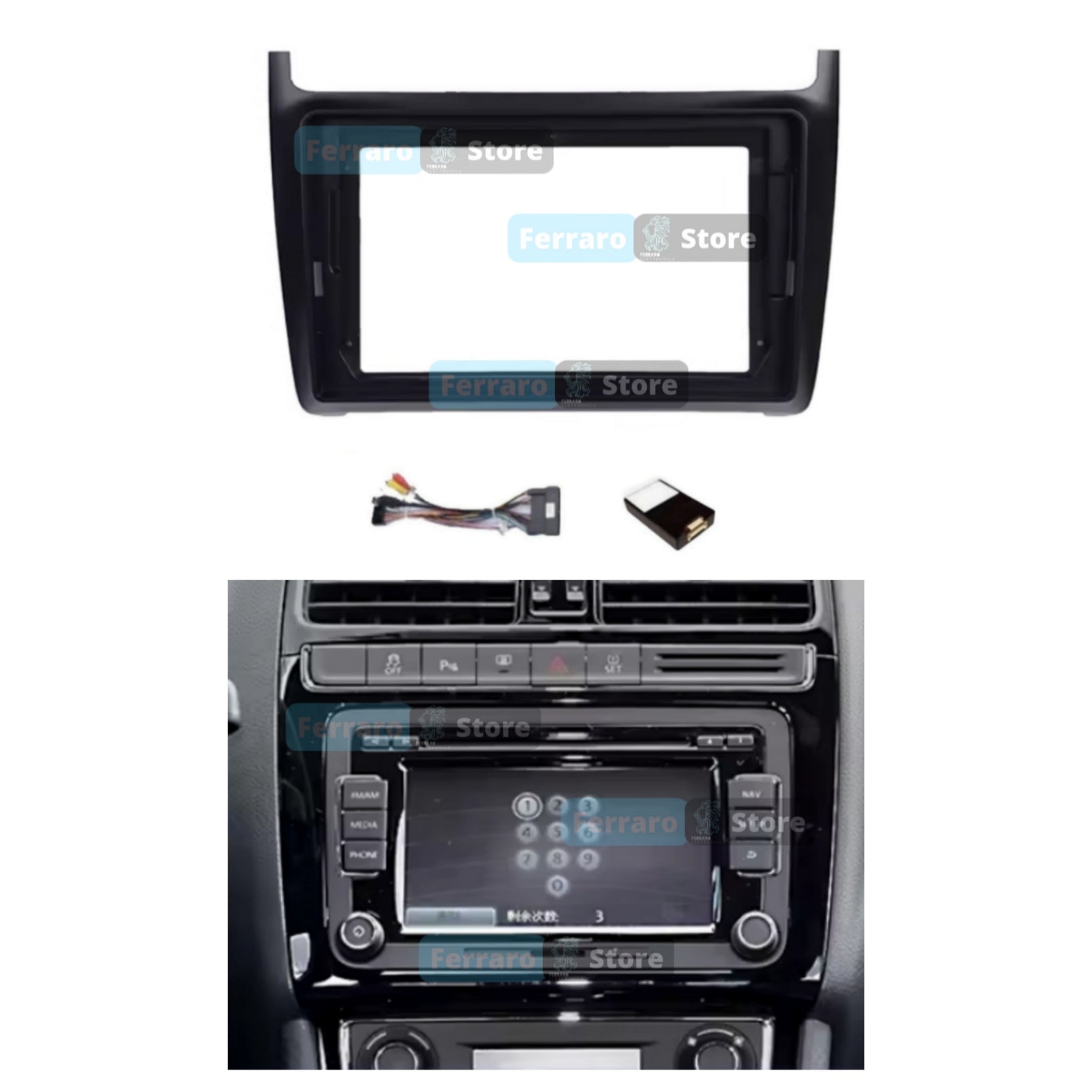 Kit Montaggio Autoradio 9"Pollici Volkswagen Polo (2008-2020) Mascherina, Cablaggio Autoradio Android