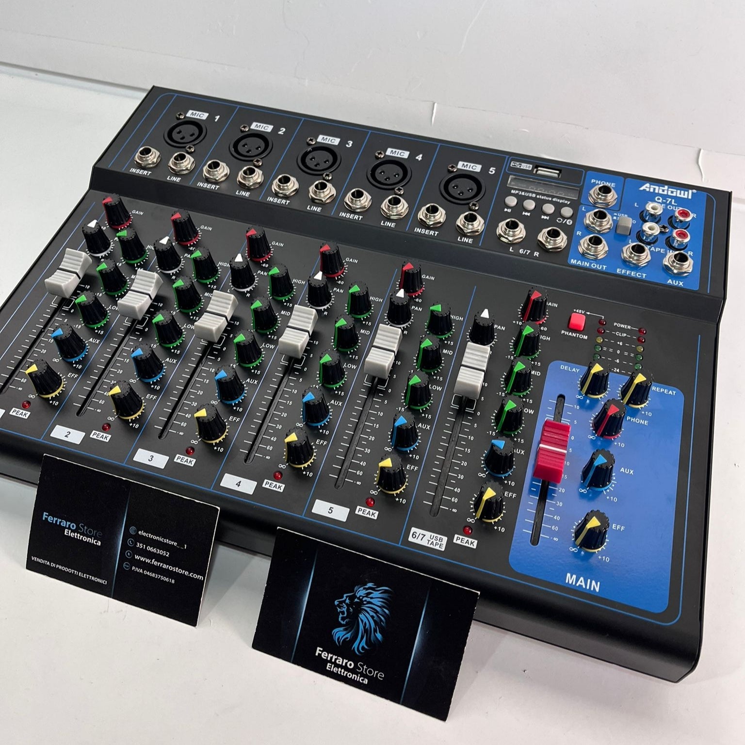 Mixer Audio 7 Canali, Professionale, USB, Bluetooth, DJ, Karaoke, Echo Live