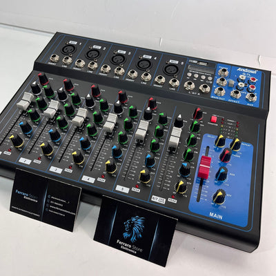 7 Channel Audio Mixer - Professional, USB, Bluetooth, DJ, Karaoke, Echo Live, 2x FREE Microphones