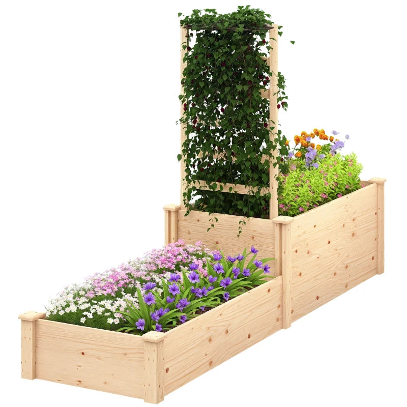 Outsunny Fioriera Rialzata con Grigliato per Rampicanti e Divisorio, in Legno di Abete, 222x63x132 cm, color Legno