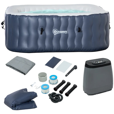 Outsunny Spa Idromassaggio Gonfiabile con 108 Getti e Riscaldamento 40°C, per 4-6 Persone, 180x180x68cm, Blu Scuro