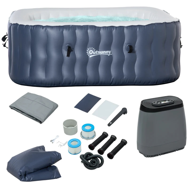 Outsunny Spa Idromassaggio Gonfiabile con 108 Getti e Riscaldamento 40°C, per 4-6 Persone, 180x180x68cm, Blu Scuro