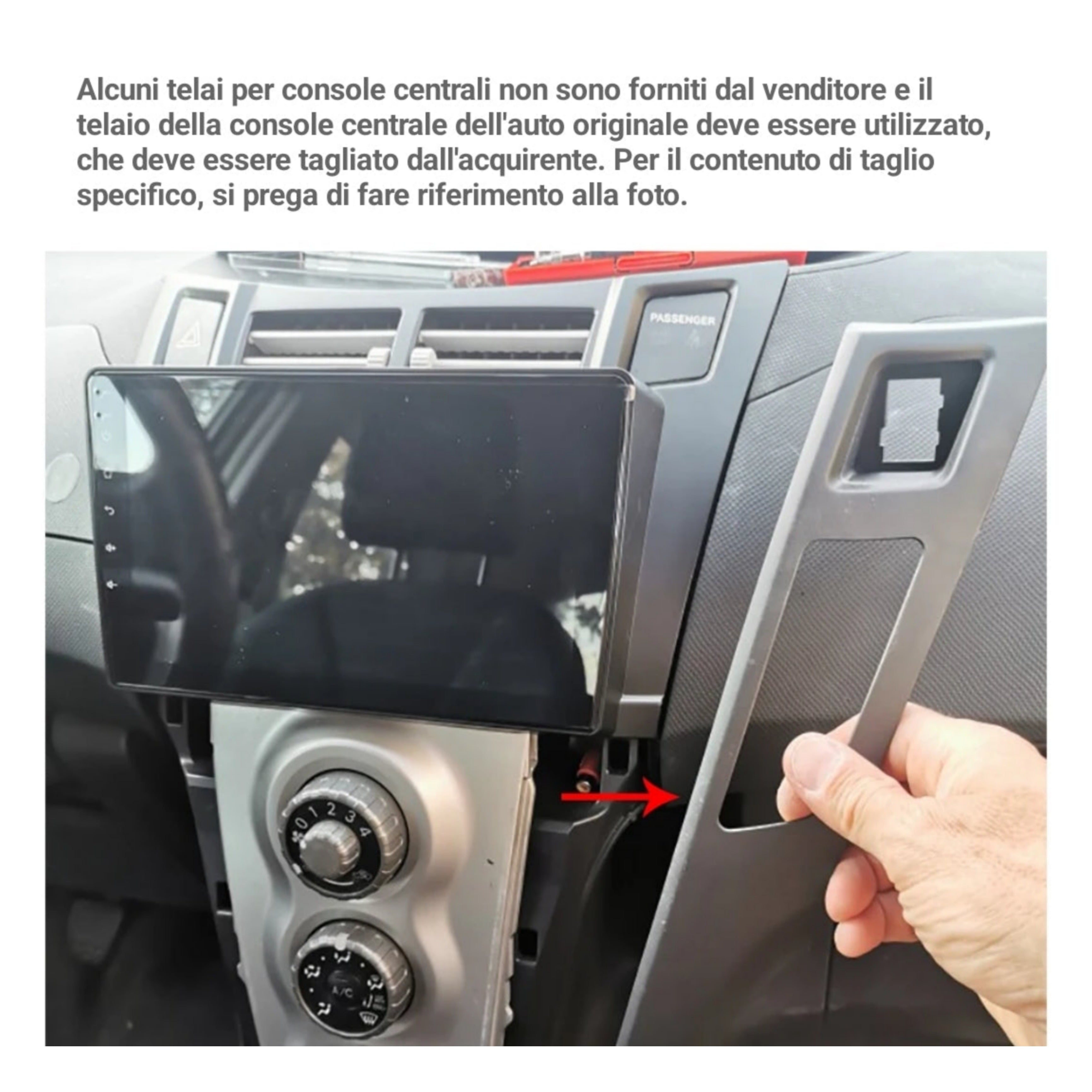 Kit Montaggio Autoradio 9"Pollici Toyota Yaris XP90 (2005-2011), Mascherina, Cablaggio per Autoradio Android