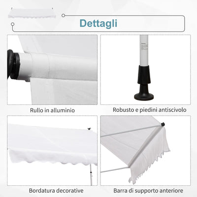 Outsunny Tenda da Sole a Bracci 3x1.5m con Manovella e Struttura Telescopica, Bianco