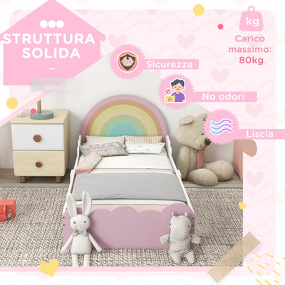 ZONEKIZ Lettino per Bambini 3-6 Anni con Sponde Laterali Anticaduta in MDF, 143x74x66 cm, Bianco e Rosa
