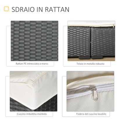 Outsunny Lettino Sdraio Prendisole Pieghevole in Rattan Sintetico con Poggiatesta Rimovibile per Giardino, Terrazzo ed Esterni, 198x68x50cm