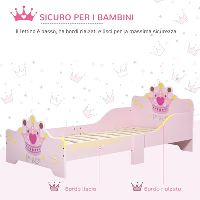 HOMCOM Letto per Bambini con Bordi Rialzati e 6 Gambe in Legno per Cameretta, Lettino per Bimbi da 3-6 Anni, 143x73x60cm, Rosa