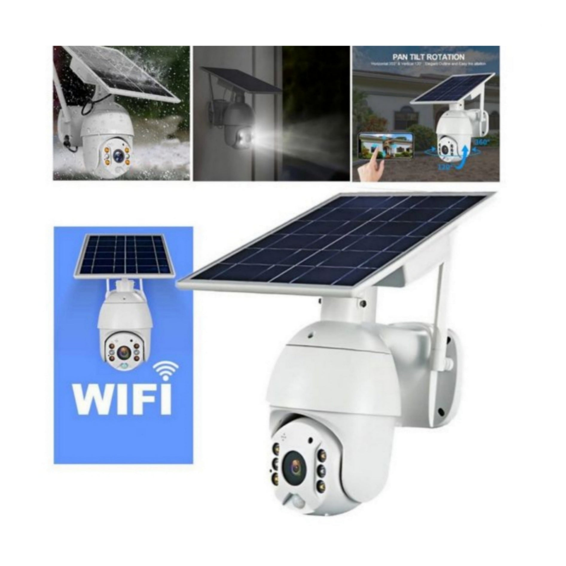Telecamera di Sicurezza Esterno, Pannello Solare, Telecamera IP, Wireless, 1080P, Panoramica, WiFi, Infrarossi, Notturna