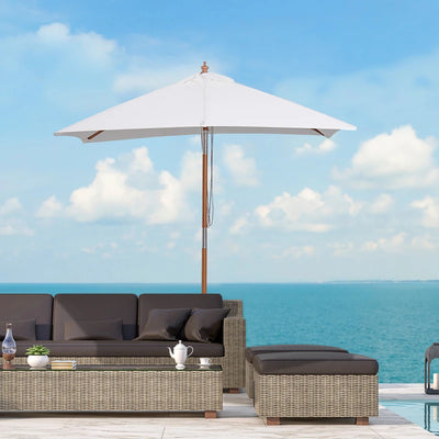 Outsunny Ombrellone da Giardino Inclinabile 2x1.5m a 6 Stecche con Palo in Legno di Abete e Corda, Beige