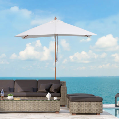 Outsunny Ombrellone da Giardino Inclinabile 2x1.5m a 6 Stecche con Palo in Legno di Abete e Corda, Beige