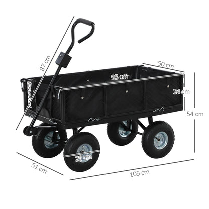 Outsunny Carrello da Giardino in Acciaio da 114L con Sacca Portaoggetti e Pareti Rimovibili, 105x51x54 cm, Nero