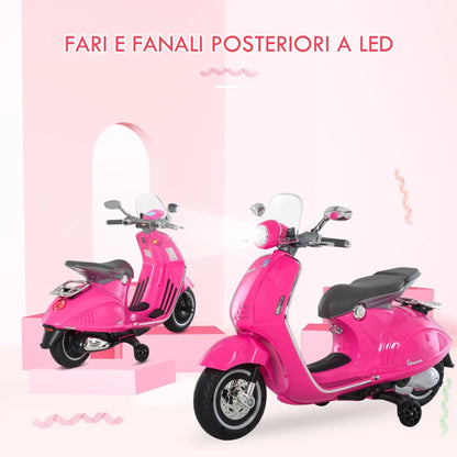 HOMCOM Moto Elettrica per Bambini con Licenza Ufficiale Vespa, 2 Rotelle, Luci e Suoni, 108x49x75 cm, Rosa